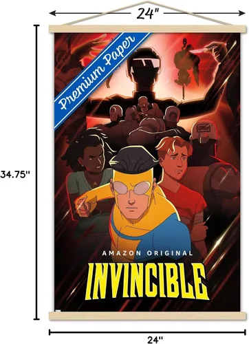 Vista 7 de Trends International Invincible - Póster de pared rojo de una hoja, 22.37 x 34.00 pulgadas, paquete de impresión premium y colgador de madera de haya