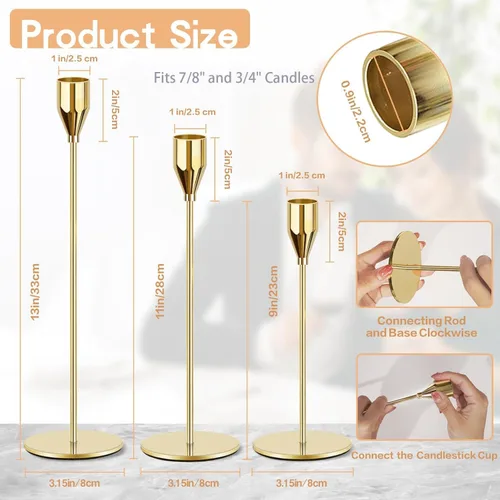 Vista 2 de Portavelas dorados para velas cónicas, juego de 12 portavelas de metal, portavelas cónico decorativo para boda, comedor, aniversario, fiesta, centro