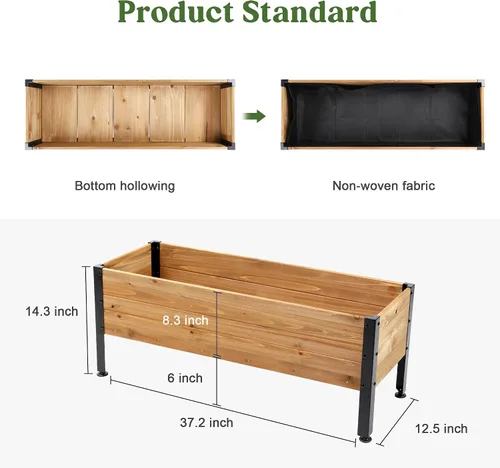 Vista 8 de OIPRTGFJ Maceta rectangular de madera para jardín, cama de jardín elevada para exteriores, macetas para plantas al aire libre, 37 x 13 x 15