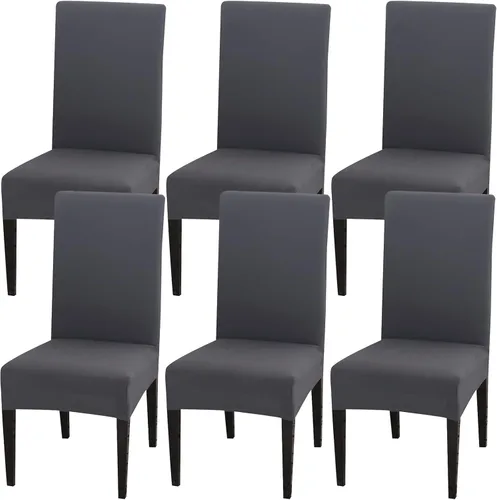Vista 25 de Juego de 4 fundas para sillas de comedor, fundas elásticas de elastano para sillas de comedor, extraíbles y lavables, protectores desmontables