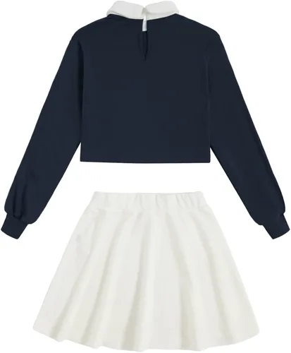 Vista 2 de SOLY HUX Conjunto de sudadera con estampado de letras y falda a cuadros para niña de 2 piezas