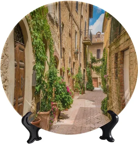 Vista 72 de Plato decorativo colgante de cerámica con temática de paisaje, plato decorativo redondo de plantas en maceta, con soporte decorativo, para sala
