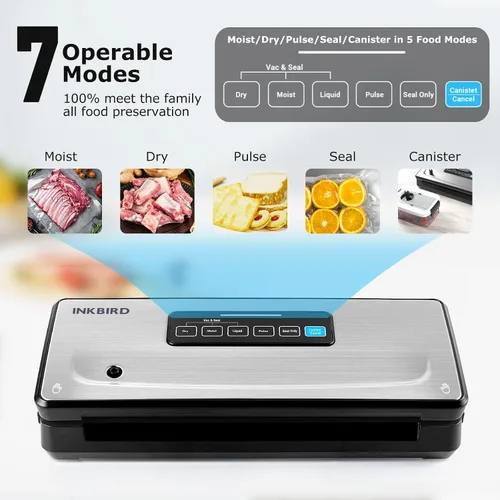 Vista 4 de Máquina selladora al vacío de alimentos 10 en 1 con almacenamiento de bolsas (hasta 20 pies) y cortador, sellador de alimentos INKBIRD sellador al