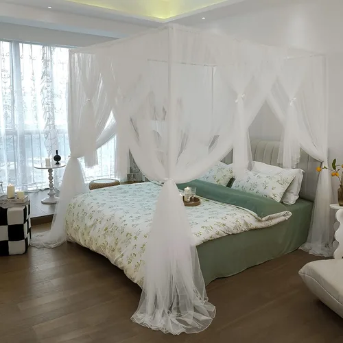 Vista 9 de Cortinas de cama con dosel – Cortinas de 4 esquinas para niñas y adultos, cama de princesa, mosquitera, accesorios de decoración de dormitorio
