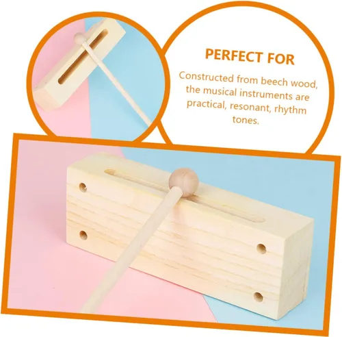 Vista 7 de 2 juegos de instrumentos de percusión de madera, bloque de madera de doble tono con mazos para educación musical, instrumento rítmico para aula