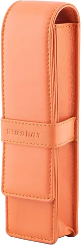 Vista 4 de DiLoro Estuche doble de cuero para lápices para dos bolígrafos y lápices estilográficos (naranja)