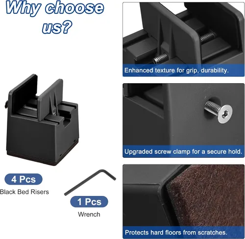 Vista 3 de uxcell Elevadores de cama de 2 pulgadas con abrazadera de tornillo ajustable, 4 elevadores de muebles para cama, escritorio, sofá, mesa, apto