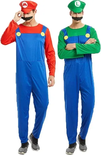 Vista 5 de VISVIC Disfraz de Super Brothers para Halloween, cosplay, clásico, unisex, para hombres, mujeres, adultos, niños y adolescentes