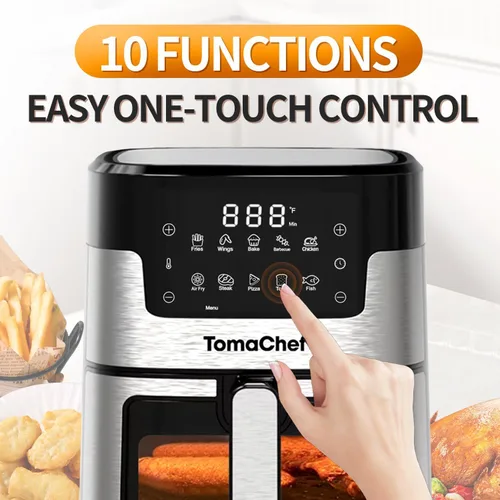 Vista 2 de TomaChef Freidora de aire 10 en 1, 5.3QT compacta sin aceite con ventana visible y canasta apta para lavaplatos, cocina saludable, control digital