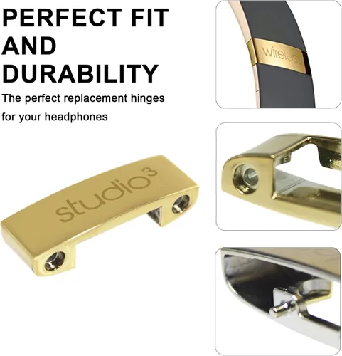 Vista 4 de Kit de reparación de diadema y bisagra para auriculares Beats Studio3, juego de accesorios duraderos (Negro Oro)