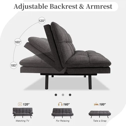 Vista 3 de Opoiar Sofá cama plegable de espuma viscoelástica convertible con reposabrazos y respaldos ajustables para espacios pequeños, oficina, estudio