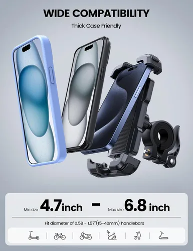 Vista 5 de Lamicall Soporte de teléfono para bicicleta, soporte de teléfono para motocicleta, soporte ajustable para teléfono celular, clip para manillar