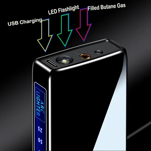 Vista 8 de Arc - Encendedor eléctrico y recargable de chorro de butano 2 en 1, recargable por USB con iluminación LED a prueba de viento para fuego, barbacoas