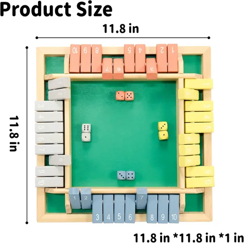 Vista 8 de WOOD CITY Juego Shut The Box de Madera para 4 Jugadores, Juego de Mesa Clásico para Niños y Adultos, Juguete Educativo de Aprendizaje