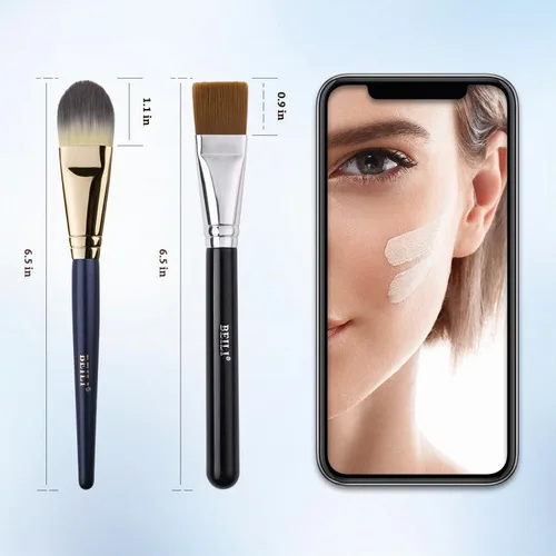 Vista 4 de BEILI Juego de brochas de base para líquido, crema y polvo, cepillo de maquillaje de cara plana para máscara y corrector, herramientas de mezcla