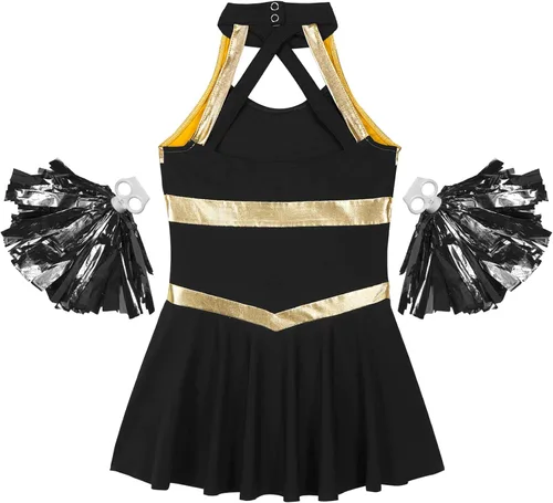 Vista 4 de YUUMIN Disfraz de líder de animación para niñas vestido de Halloween para fiesta cumpleaños escuela secundaria uniforme de animadora