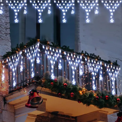 Vista 10 de Guirnalda de luces de Navidad para exteriores, impermeable, 218 LED de 13.8 ft, cortina de luces de hadas con 12 gotas conectables, alambre