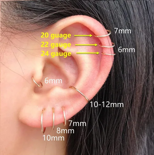 Vista 3 de Small Gold or Sterling Silver Huggie Hoop Earrings for Women Cartilage Nose Helix Tragus