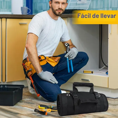 Vista 7 de Bolsa de herramientas, bolsas de herramientas para hombres, organizador de herramientas resistente, bolsa de herramientas enrollable portátil