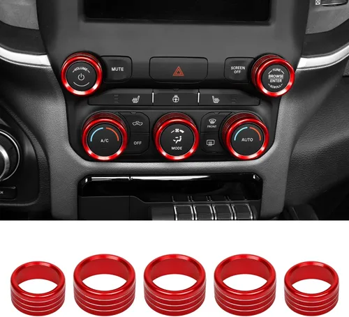 Vista 9 de RAZPOY Consola central de aire acondicionado de CA interruptor de radio, anillo de decoración interior accesorios para Dodge RAM 2018-2022, aleación