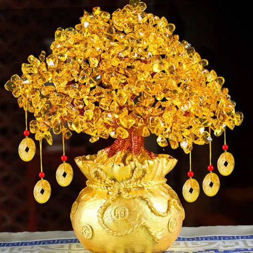 Vista 3 de Wakauto Árbol de dinero de cristal, citrino Feng Shui, árbol bonsái, suerte, fortuna, riqueza, monedas, árboles artificiales, figura de decoración