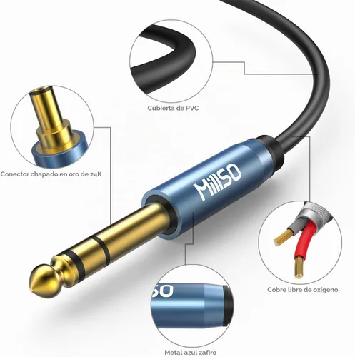 Vista 6 de MillSO Cable macho de 0.25 in de 1/4 a 0.1 in, cable de audio TRS de 1/8 a Sapphire Blue