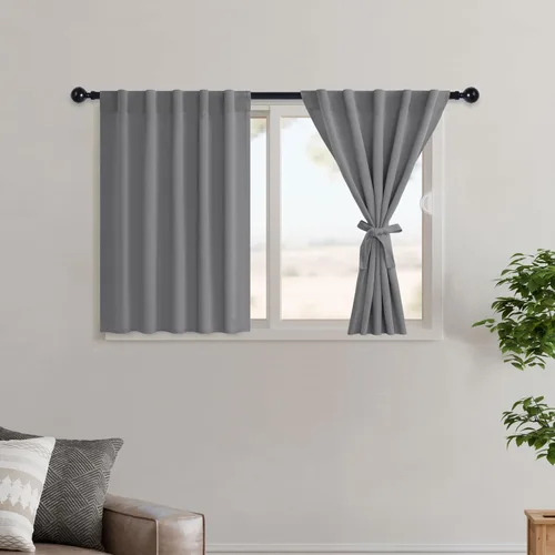 Vista 81 de Hiasan Cortinas opacas negras para dormitorio, cortinas opacas cortas de 45 pulgadas de largo, con aislamiento térmico, bolsillo para barra