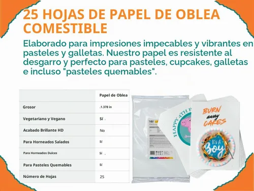 Vista 2 de Watson & Webb - Hojas de papel de oblea comestible imprimible (0.014 in, 25 hojas), vegano, certificado ISO, insípido