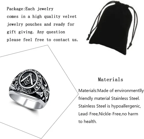 Vista 2 de YLWJSP Anillos de motociclista masónico con diseño masónico de maestro masón, joyería estilo sello masónico, joyería con sello masónico