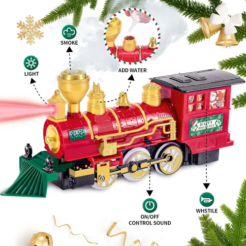 Vista 2 de Juego de Tren para Niños, Juego de Tren de Navidad para Debajo de los Árboles, Juguetes de Tren Eléctrico para Niños y Niñas con Locomotora