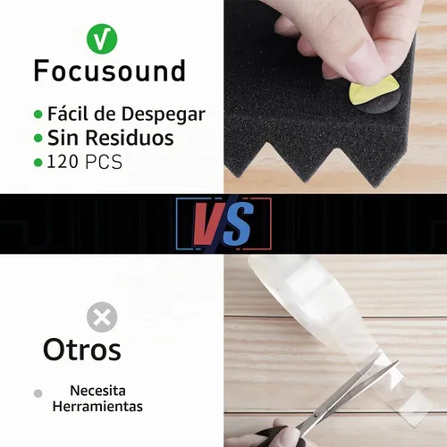 Vista 2 de Paquete de 24 paneles de espuma acústica en forma de pirámide, de 2" x 12" x 12", espuma de insonorización y cancelación de ruido con 120 piezas