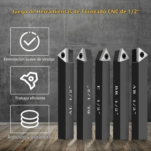 Vista 3 de Juego de soporte de insertos de torneado de carburo indexable de 1/2 "para tornos de mecanizado, juego de 5 piezas de herramientas de torno de metal