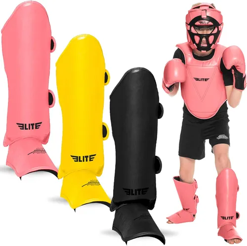 Vista 9 de Elite Sports Muay Thai MMA Kickboxing Espinilleras para niños y niñas de 4 a 14 años, protectores de espinillas con protección para el empeine