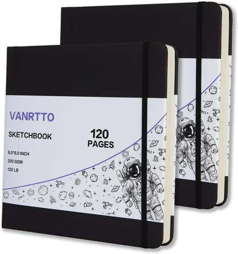Vista 9 de VANRTTO Cuaderno de bocetos cuadrado de tapa dura, 120 libras/200 GSM, papel de dibujo grueso para marcador, acuarela, medios mixtos, cuaderno