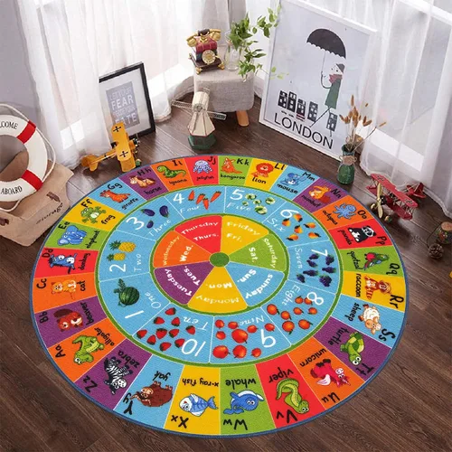 Vista 8 de HEBE Alfombra de juego para niños, 4 pies, con números del alfabeto ABC, alfombra educativa para niños, alfombra lavable para gatear bebé, alfombra