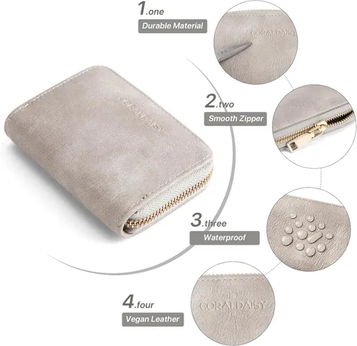 Vista 4 de CORALDAISY Cartera de piel vegana con tarjetero para tarjetas de crédito con cremallera, 1-gris, Mini