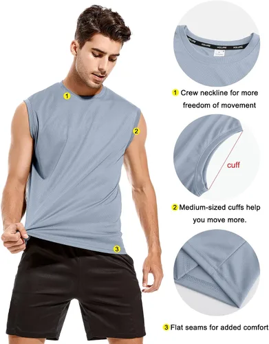 Vista 4 de Camisetas sin mangas de malla para hombre, paquete de 3 o 5 unidades, camisetas sin mangas de malla para entrenamiento, atlético, fresco y seco