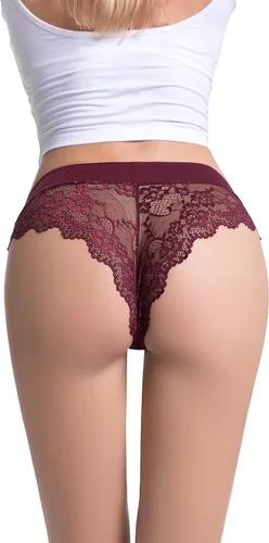 Vista 2 de Flonica Bragas de encaje para mujer tangas sexy para mujer ropa interior sin costuras paquete de 6