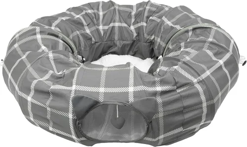 Vista 5 de Kitty City Cama grande tipo túnel para gatos, túnel de juego para gatos 2 en 1 con cremallera y cama de siesta de felpa, juguete desplegable