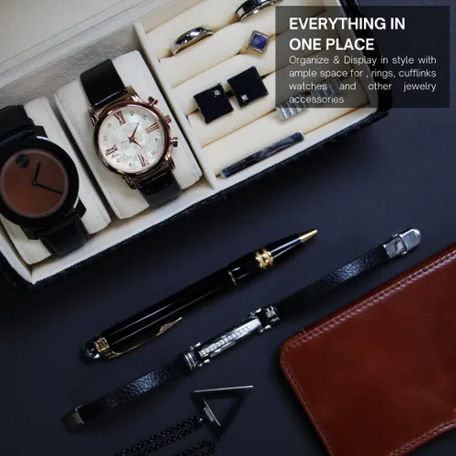 Vista 3 de Reloj de viaje y funda para gemelos estilo rollo negro carbono