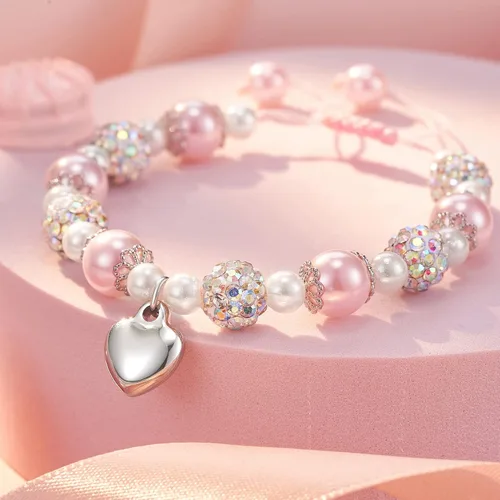 Vista 3 de HGDEER 100% Natural Stone Adjustable Bracelets, Pink Zebra Jasper Heart Charm Jewelry, Trendy Birthday Teen Girl Gift Ideas with Quote Card & Gift