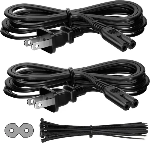 Vista 5 de Cable de alimentación de 2 clavijas de 2 pies (paquete de 2), cable de alimentación de CA no polarizado, 7A, 125V, ETL, compatible con PS5/PS4