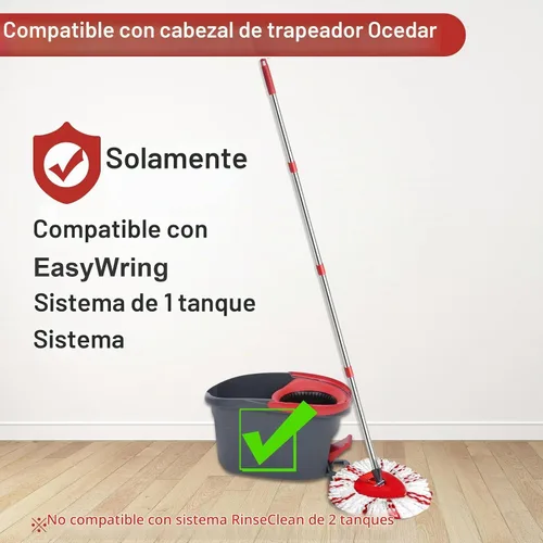 Vista 2 de Cabezal de repuesto para mopa giratoria HiBaby, base, mango compatible con el juego de mopa Ocedar EasyWring de 1 tanque de microfibra, 2 cabezales