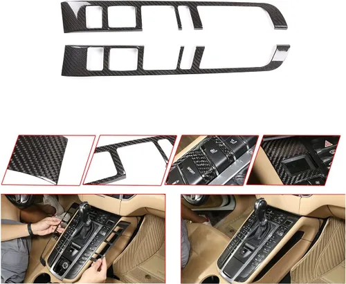 Vista 4 de 100% fibra de carbono real Car Styling Center Console Panel de cambio de marchas, decoración lateral, marco adhesivo para Porsche Macan 2014-2020