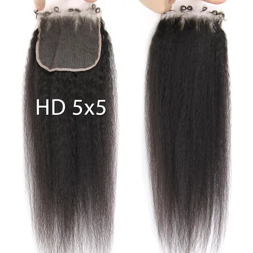 Vista 22 de Afro Kinky Curly 5x5 HD Cierre de encaje prearrancado con borde rizado de bebé 4B 4C, cierre de encaje HD de cabello humano transparente