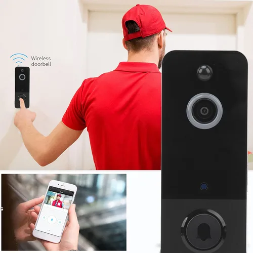 Vista 3 de Sanpyl Cámara de timbre de video, 1080P HD, audio de 2 vías, noche infrarroja, videollamadas remotas, cambiador de voz inteligente, lente gran