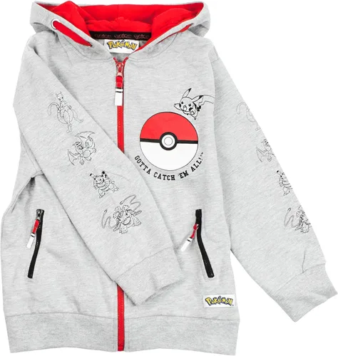 Vista 3 de Pokemon Sudadera con capucha para niños con cremallera y manga larga gris