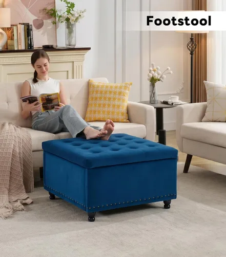 Vista 7 de Tbfit Otomana cuadrada grande de 30 pulgadas con almacenamiento Azul real