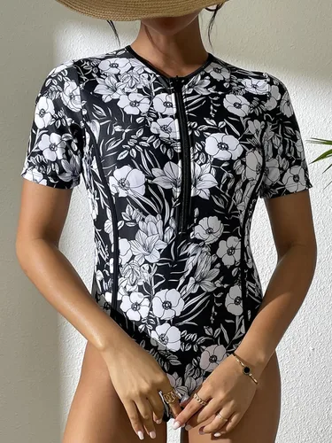 Vista 4 de Traje de baño deportivo de una pieza con cremallera frontal para mujer