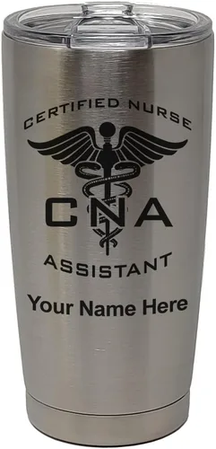 Vista 31 de LaserGram Vaso aislado al vacío de 20 onzas, asistente de enfermera certificada por CNA, grabado personalizado incluido (negro)